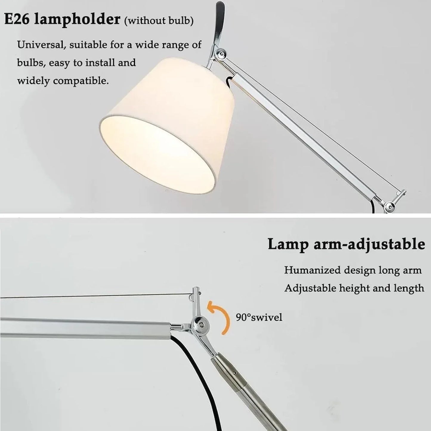 Audara-Creative Adjustable Cantilever Aluminum Floor Lamp 3 Color Dimming E26 Study Office Standing Lamp Showroom Farmhouse B&B Torchiere Restaurant Bedroom Lighting Fixture