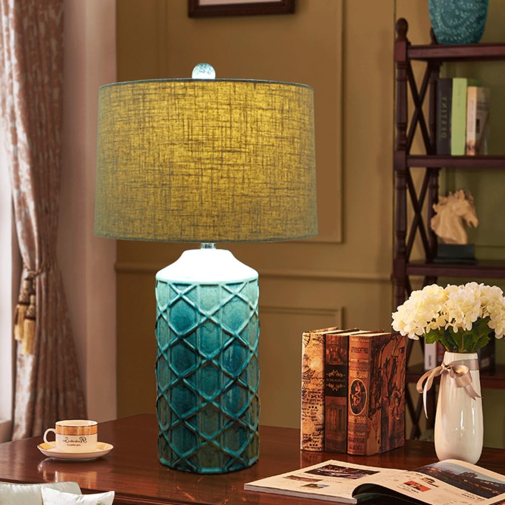 Audara-American Vintage Study Living Room Desk Light Simple Creative Ceramic Fabric Desk Lamp Bedroom Bedside Reading Writing Office Lighting Fixture Club Dining Room Coffee Shop Table Lamp