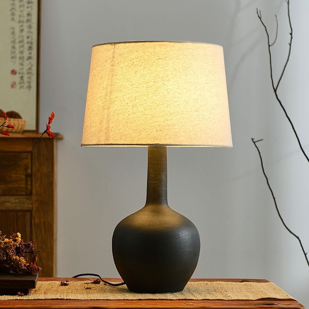 Audara-Wabi-sabi Style Bedroom Bedside Desk Light Natural Cozy Pottery Fabric Desk Lamp Study Office Restaurant Table Lamp Farmhouse B&B Hotel Front Desk Club Cafe Lighting Fixture