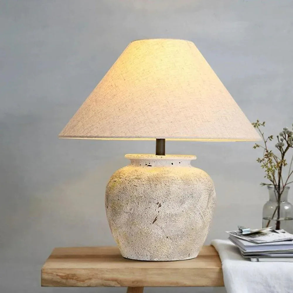 Audara-Art Vintage Living Room Couch Side Bedside Desk Light Classic Nostalgia Pottery Jar Desk Lamp Bedroom Study Office Table Lamp Farmhouse B&B Hotel Coffee Shop Lighting Fixture