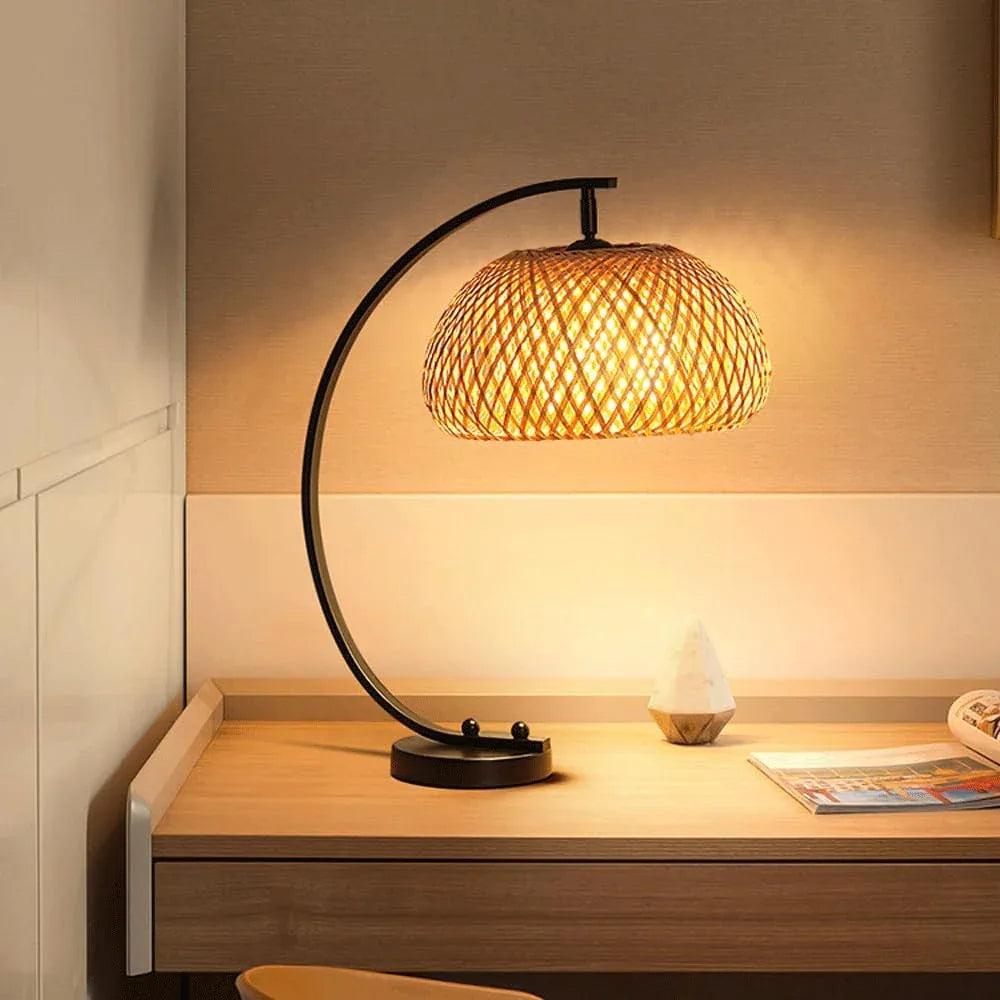 Audara-Art Creative Tea House B&B Desk Light Chinese Zen Hand-Woven Bamboo Desk Lamp Living Room Study Office Table Lamp Chinese Restaurant Decoration Ambience Lighting Fixture
