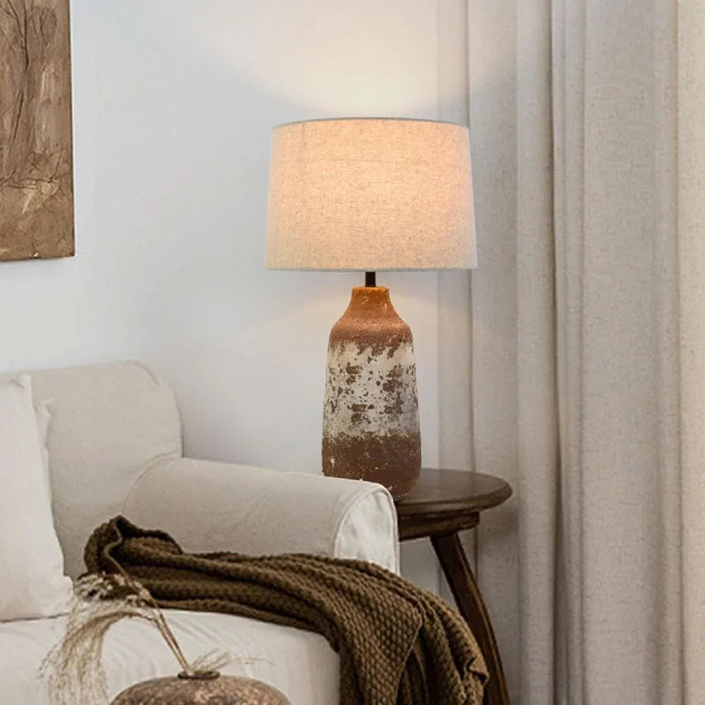 Audara-Wabi-sabi Wind Handmade Fabric Earthenware Desk Light New Chinese Style Natural Old Model House Background Wall Desk Lamp Hotel Reception Desk Coffee Shop Table Lamp Living Room Study Lighting Fixture