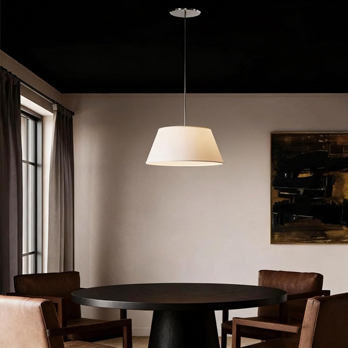 Audara 20in White Fabric Drum Pendant Light, Three-Color dimmable LED Fabric Chandelier, Suitable for bedrooms, Living Rooms, Dining Rooms, and Kitchen Islands Drum Light Fixture