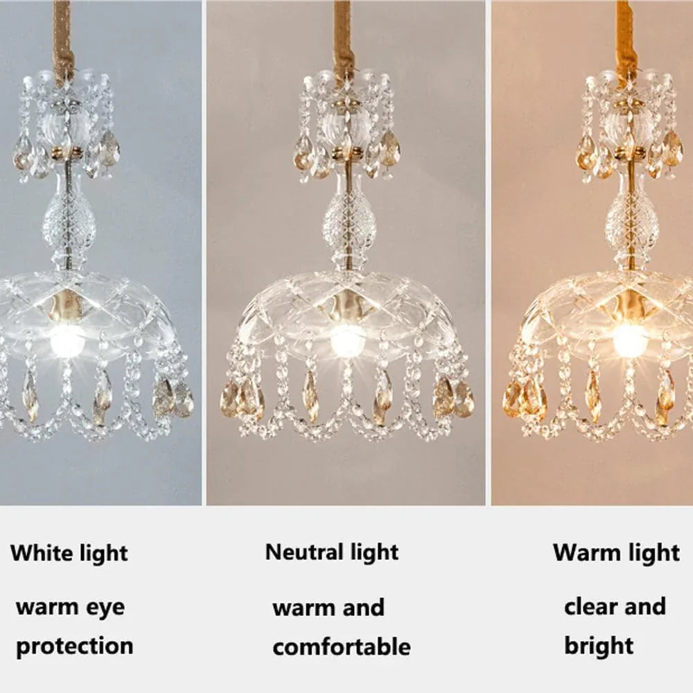 Audara-Simple Personalized Glass Bedroom Pendant Lightled French Creative Crystal Flower Study Lighting Fixturese Handmade Stringing Aisle Chandeliers Scandinavian Hotel Living Room Bedside HangingLamp