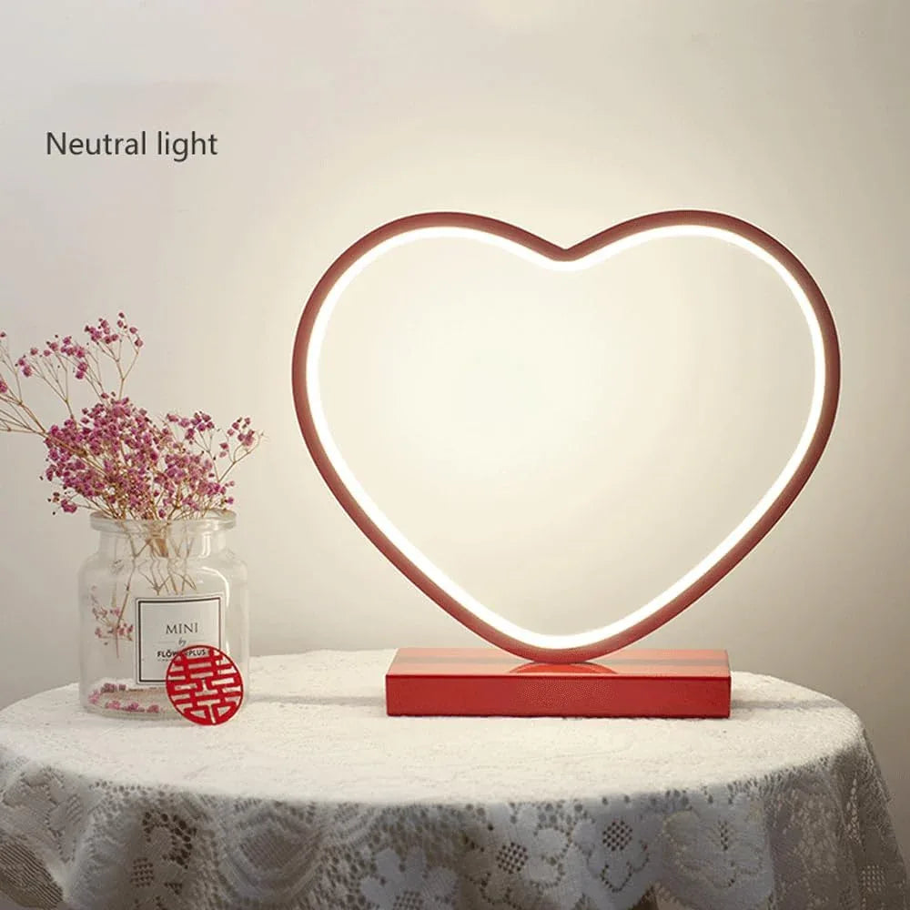Audara-Creative Red Heart Shape Bedroom Bedside Desk Light Warm Wedding Decoration Desk Lamp 3 Colours Variable Light Aluminium LED Table Lamp Sample Room Cafe Restaurant Decoration Lighting Fixture