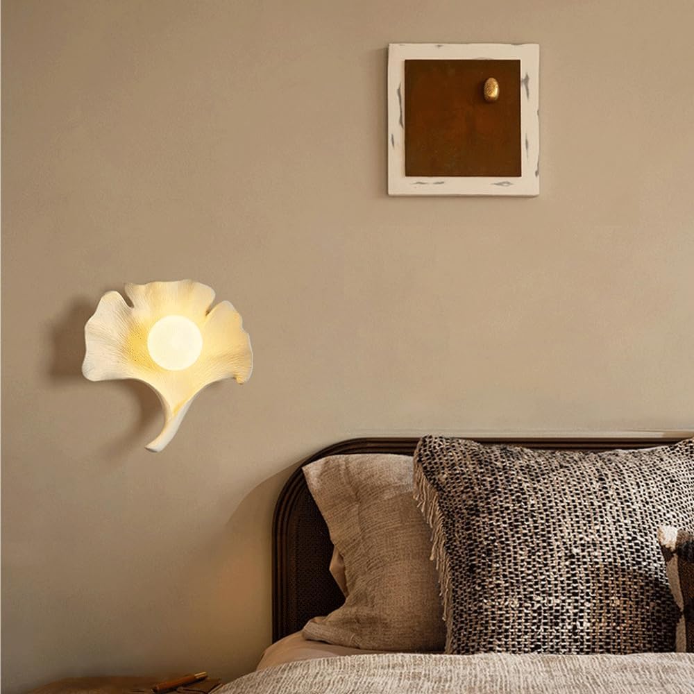 Audara-AULIGE Bedroom Bedside Wall Lamp Wabi-sabi Wind Resin Ginkgo Biloba Art Wall Lights Creative Entryway Aisle Sconces Living Room Background Wall Single Head Mounted Lighting Fixture