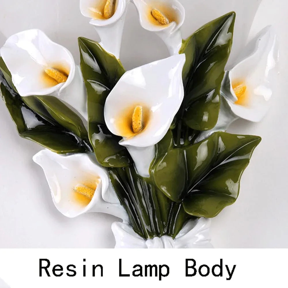 Audara-European Style Resin Wall Lamp Living Room Modern Bedside Wall Lights Creative Idyllic Flowers and Plants LED Sconces Bedroom Corridor Aisle Mounted Lighting Fixture