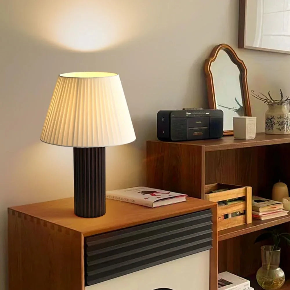 Audara-Vintage Wabi-sabi Style Living Room Sofa Beside Study Desk Light Warm Designer Model Fabric Solid Wood Desk Lamp Mall Front Desk Coffee Shop Farmhouse Lighting Fixture Bedroom Bedside Read Table Lamp
