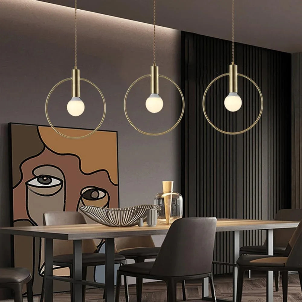 Audara-Modern Minimalist Aluminum Circle Pendant Light Personalized Creative Bedroom Bedside Hanging Lampe Kitchen Dining Room E27 Screw Chandeliers Living Room Sofa Background Decoration Lighting Fixture
