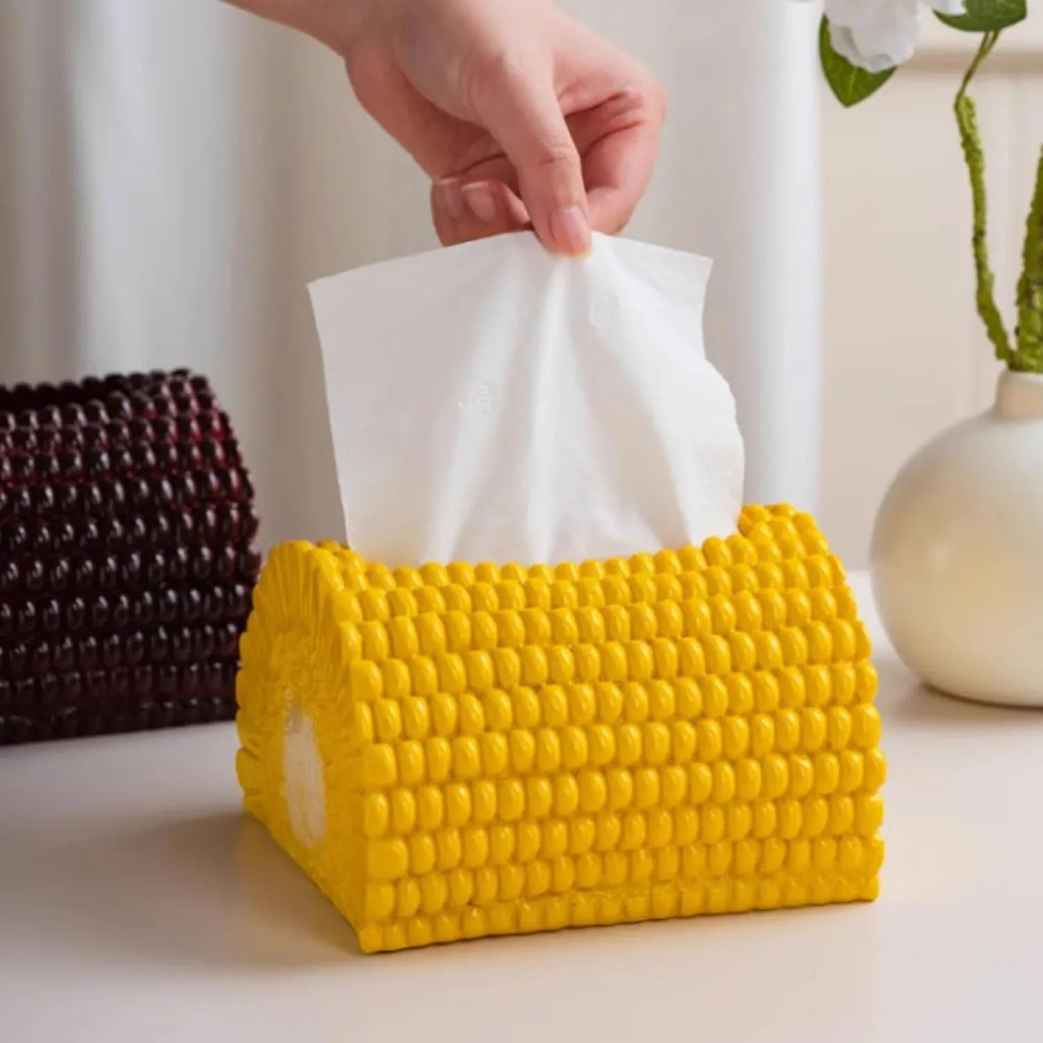 Audara-Cute Novelty Home Decor, 3D Corn Tissue Box with Tissue Dispenser, Resin Kitchen Tissue Box Cover, Fun Desktop Decoration Suitable for Various Spaces Such as Restaurants, Kitchens, and bedrooms