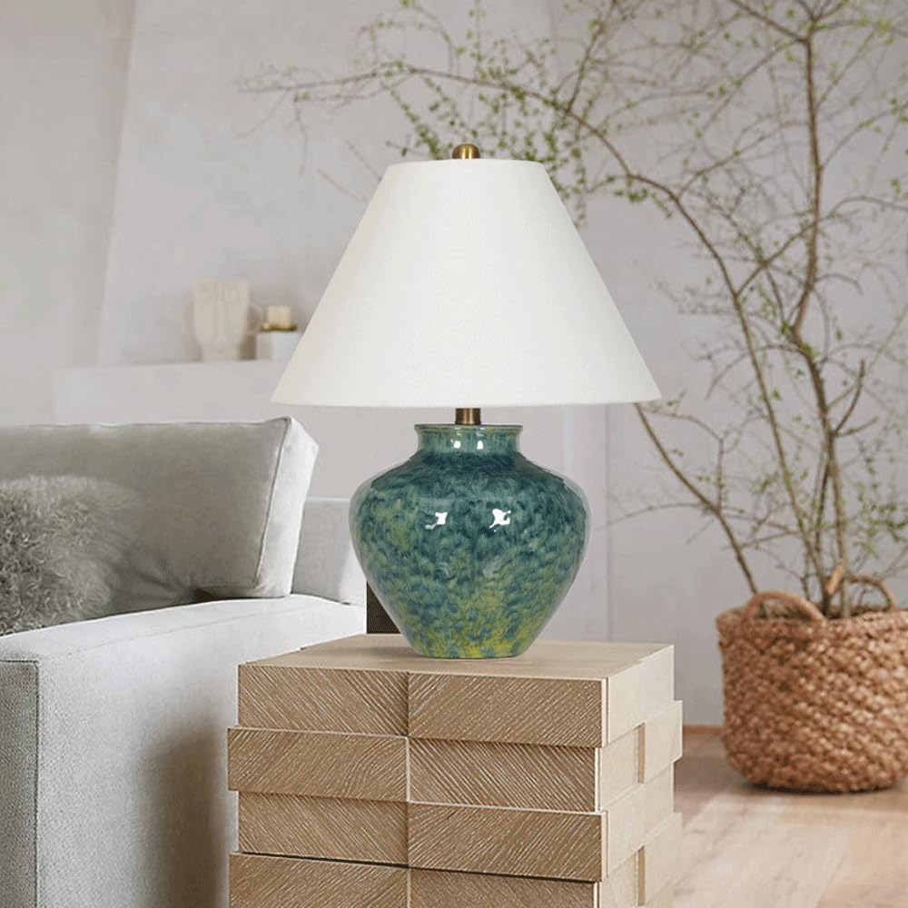 Audara-Wabi-sabi Wind Cloth Green Ceramic Desk Light New Chinese Tea House Study Office Desk Lamp Elegant Living Room Bedroom Bedside Table Lamp B&B Club Mall Villa Lighting Fixture