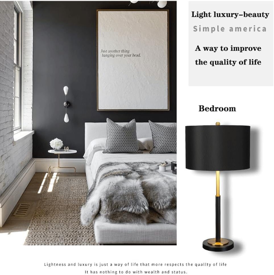 Audara-Luxury Postmodern Study Bedroom Desk Light Simple Living Room Sofa Beside Bedside Desk Lamp Fashion Black Cylinder Fabric Table Lamp Hotel Front Desk Coffee Shop B&B Lighting Fixture