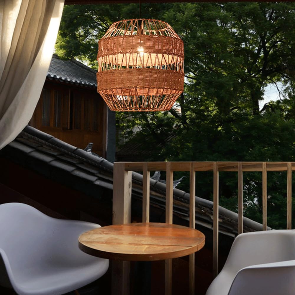 Audara-18in Woven Rattan Pendant Light Bohemian & Wabi-Sabi Style Multi-Functional Ceiling Light Fixture Suitable for Bedrooms, Hotels, Study Rooms, Dining Areas, Entryways & More Retro Lamp