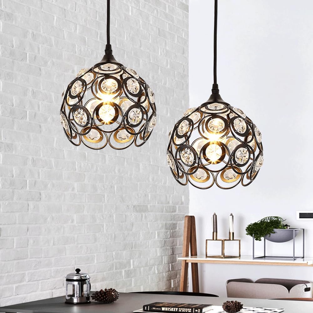 Audara-Crystal Pendant Light, 8-inch, Bohemian Style, Minimalist Design, Multi-Style Lighting Fixture Suitable for Living Rooms, Cafes, Dining Rooms, Kitchen Islands, and Entryways.