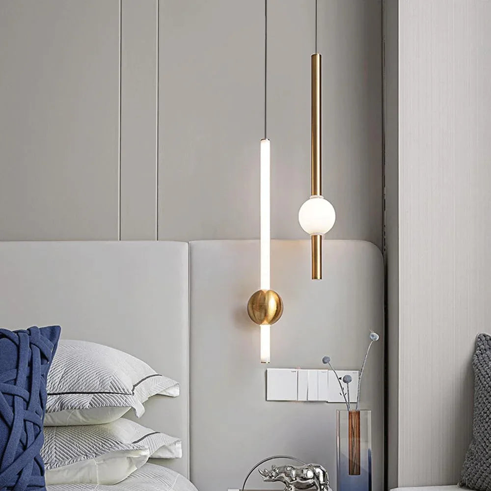 Audara-Modern Minimalist Chandeliers/Bedroom Bedside Ambiance Hanging Lamp/Indoor Dining Room Lines Pendant Light/Designer Creative Long Strip Lighting Fixture (2 Head LED)