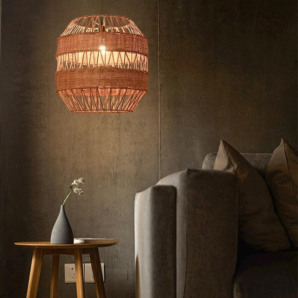 Audara-18in Woven Rattan Pendant Light Bohemian & Wabi-Sabi Style Multi-Functional Ceiling Light Fixture Suitable for Bedrooms, Hotels, Study Rooms, Dining Areas, Entryways & More Retro Lamp