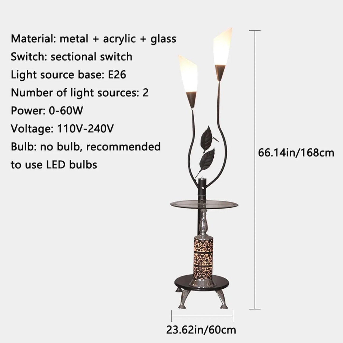 Audara-Creative Simple Living Room by Sofa Floor Lamp Light Luxury Retro with Coffee Table Metal Glass Standing Lamp 2 Light Source E26 H66.14in Study Room Bedroom Torchiere Rustic Lighting Fixture