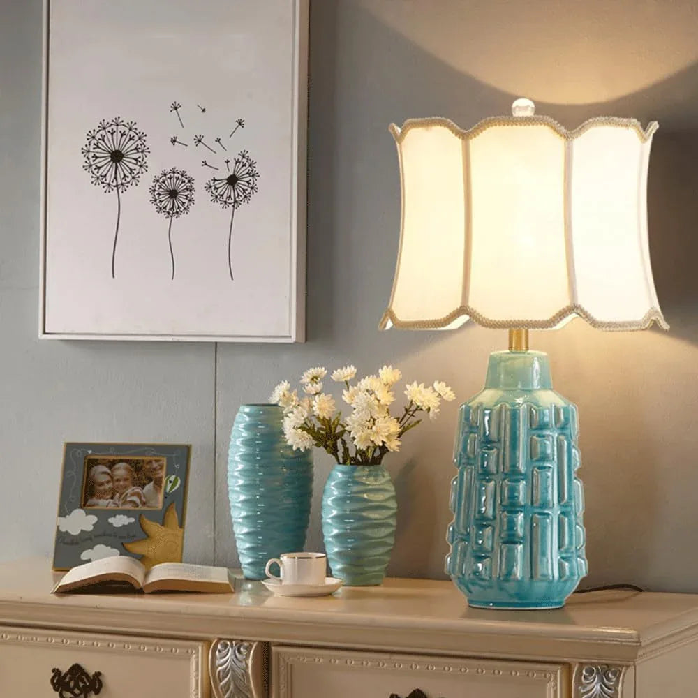Audara-Creative American Fabric Ice Crackle Ceramic Desk Light Warm Romantic Bedroom Study Living Room Desk Lamp Apartment Office Restaurant Table Lamp Villa Club Decoration Lighting Fixture