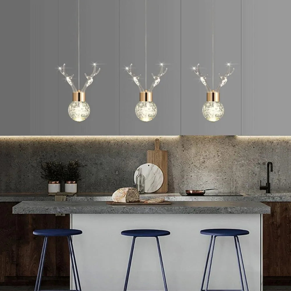 Audara-8-inch Crystal Pendant Light, Antler Shape, European Modern Minimalist Style, Suitable For Installation In Various Spaces Such As Bedrooms, Hotels, Restaurant Entryways, Cafes, And Kitchen Isla