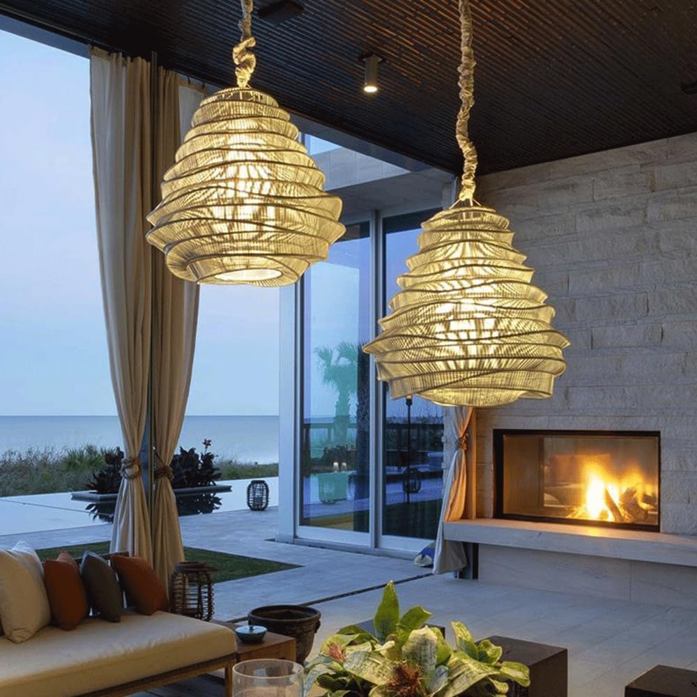 Audara-13in Woven Pendant Light Metal Frame Paired with Rattan Material Fresh and Elegant Appearance Retro Without Appearing Old-Fashioned Bohemian Ceiling Light Fixture