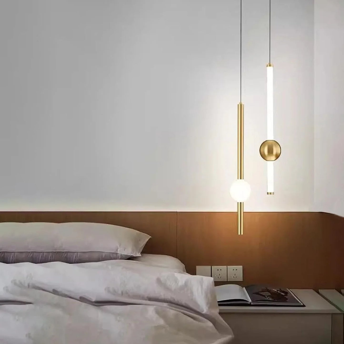 Audara-Gold LED Pendant Light Fixture, Remote Dimmable Adjustable Height Cylindrical Modern Minimalist Hanging Lamp with Gold Finish, for Kitchen Island, Dining Room, Living Room, Bedroom,Hotel