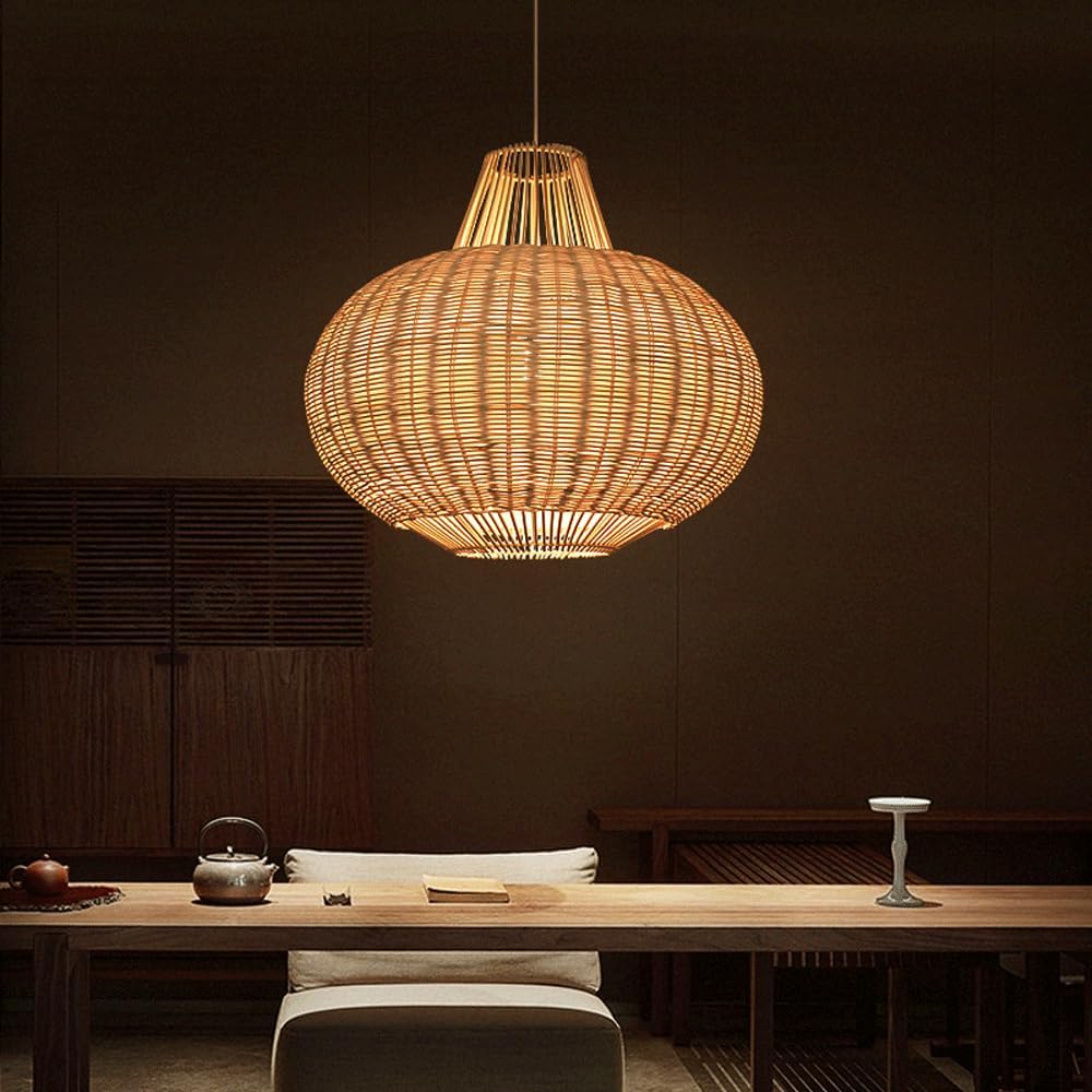 Audara-22in Woven Rattan Pendant Light Bohemian & Wabi-Sabi Style Multi-Functional Ceiling Light Fixture Suitable for Bedrooms, Hotels, Study Rooms, Dining Areas, Entryways, and More Retro Lamp