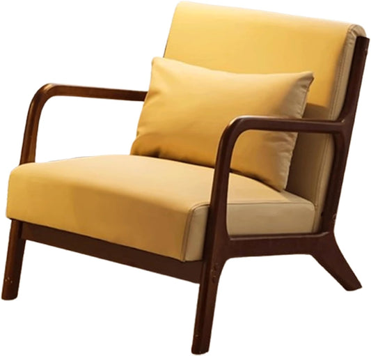 Audara-31 inch Khaki Leather Oversized Accepted Chair, Single Casual Wing Back Chairs with arms Walnut Frame Sofa, Strong Load-Bearing Suitable for Living Rooms, homestays, Negotiation and Reception