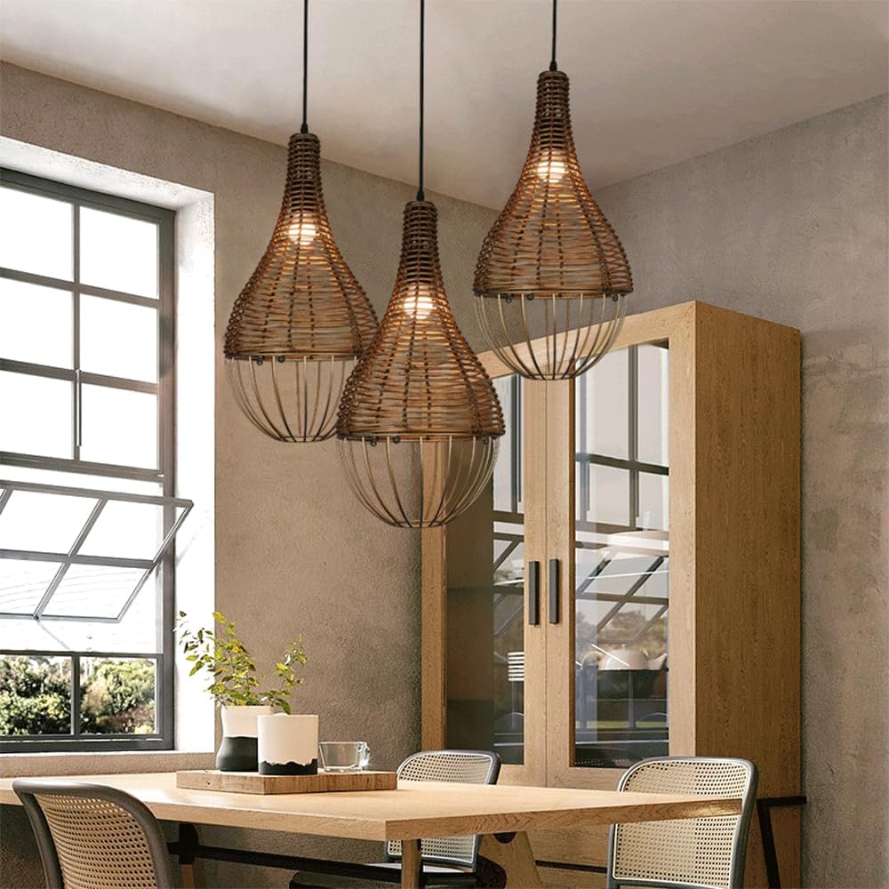 Audara-10-inch Woven Pendant Light Metal Frame Paired with Rattan Material Fresh and Elegant Appearance Retro Without Appearing Old-Fashioned Bohemian, Wabi-sabi, Tropical—a Multi-Style Ceiling Light