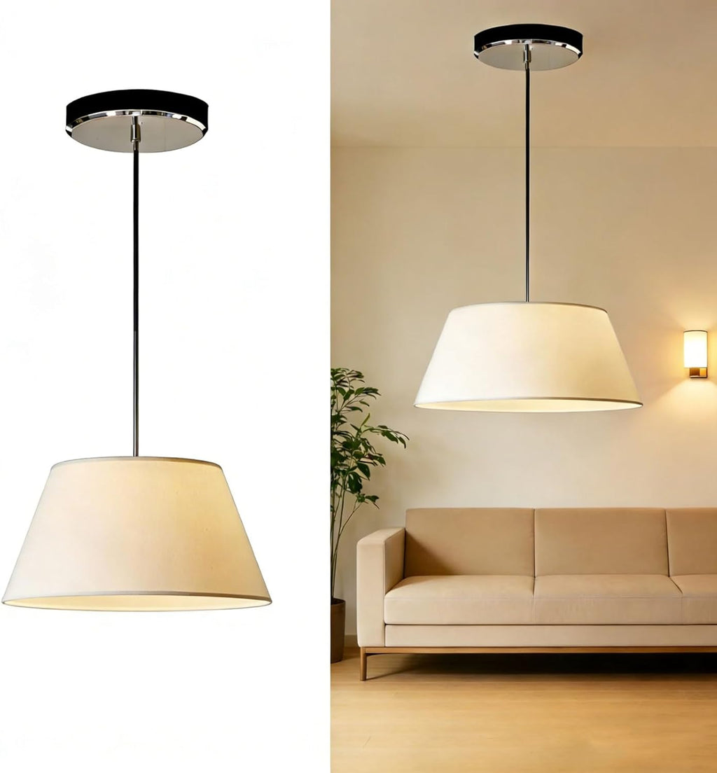 Audara Suspension Tambour en Tissu Blanc 20 po, Lustre LED en Tissu à Intensité Variable Trois Couleurs, Convient aux Chambres, Salons, Salles à Manger et Îlots de Cuisine