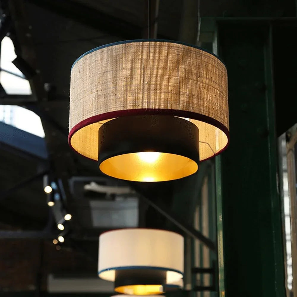 Audara-16-inch Boho Light Fixtures Ceiling Featuring A Woven Pendant Light Crafted From A Blend Of Metal And Linen Fabric Suitable For Various Spaces Including Bedrooms,hotels, And Studies Pendant Cha