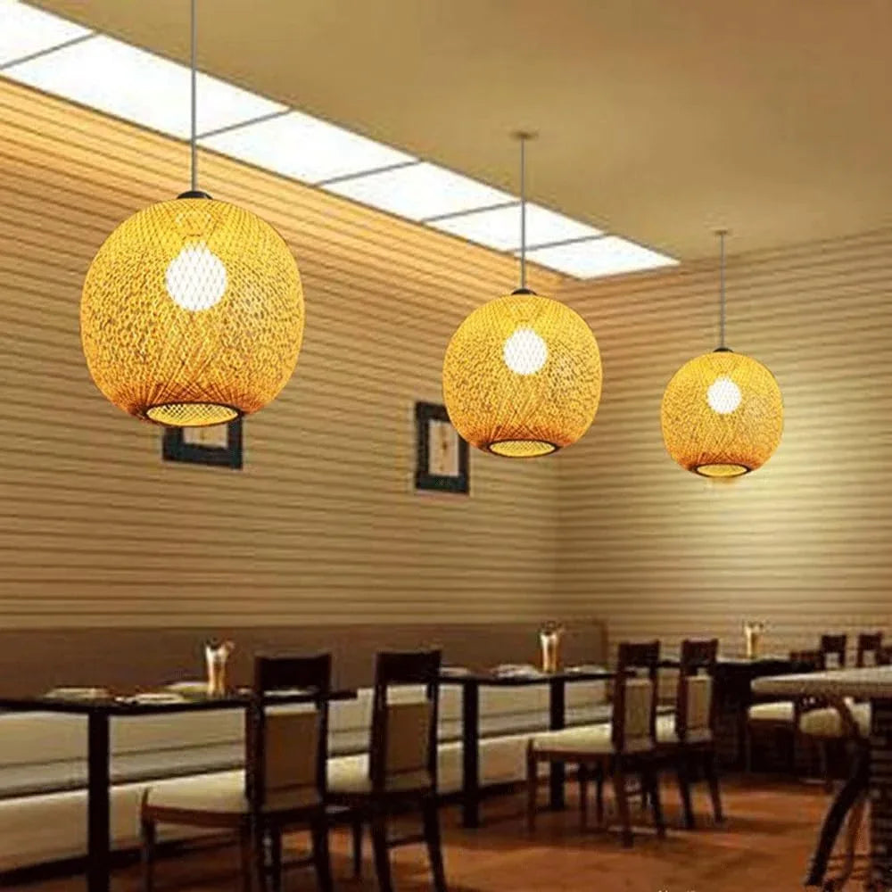 Audara-16in Bamboo Woven Pendant Light Bohemian Wabi-Sabi Multi-Style Ceiling Light Fixture Retro Lamp Suitable for Bedrooms, Hotels, Study Rooms, Dining Areas, Entryways, and More