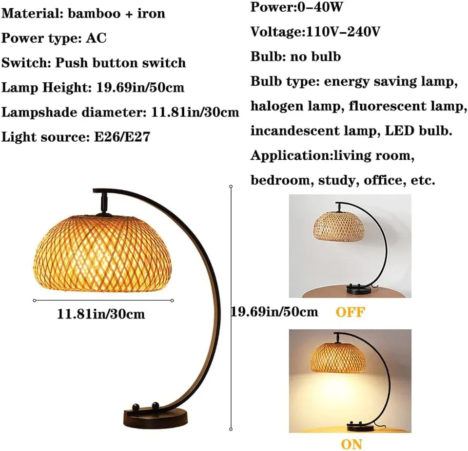 Audara-Art Creative Tea House B&B Desk Light Chinese Zen Hand-Woven Bamboo Desk Lamp Living Room Study Office Table Lamp Chinese Restaurant Decoration Ambience Lighting Fixture
