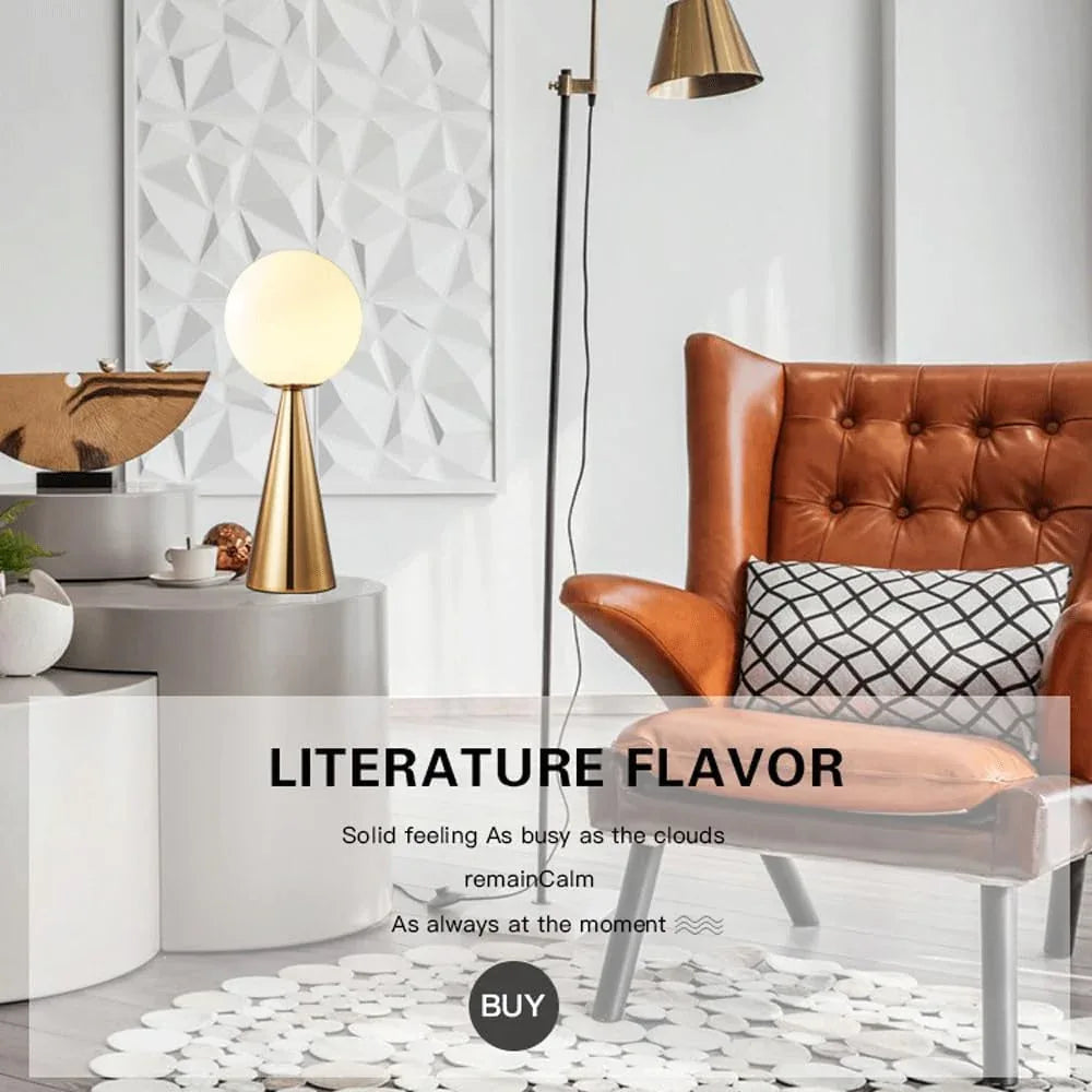Audara-Luxury Postmodern Office Dormitory Apartment Desk Light Simple Metal White Spherical Glass Desk Lamp Fashion Living Room Bedroom Bedside Table Lamp B&B Villa Hotel Front Desk Lighting Fixture