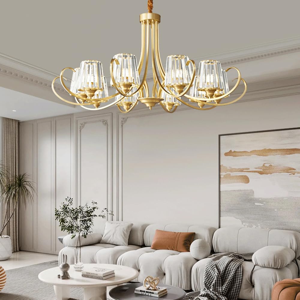 Audara-32-inch Crystal Chandeliers with 6 Light Heads European Modern-Style Chandeliers for Living Rooms Suitable for Bedrooms, Studies, Hotels, Kitchens, and Island Ceiling Lights Brass Chandelier