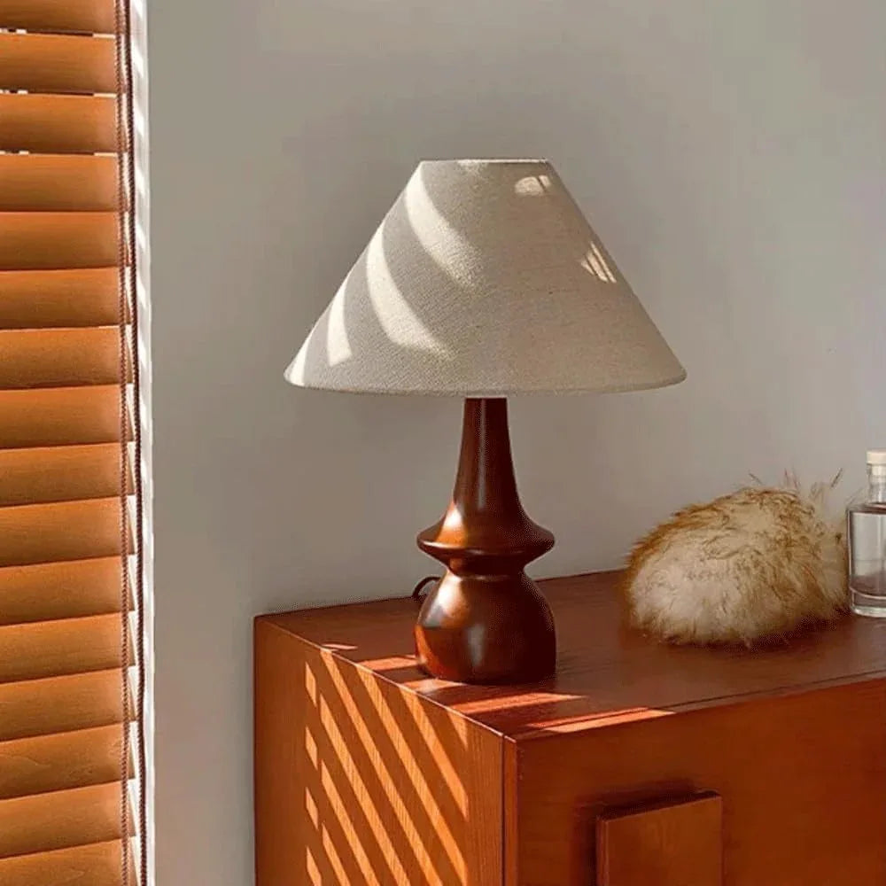 Audara-Wood Colour Vintage Rubberwood Fabric Desk Light Nature Farmhouse B&B Villa Desk Lamp Warm Living Room Bedroom Office Table Lamp Club Library Apartment Dining Room Lighting Fixture