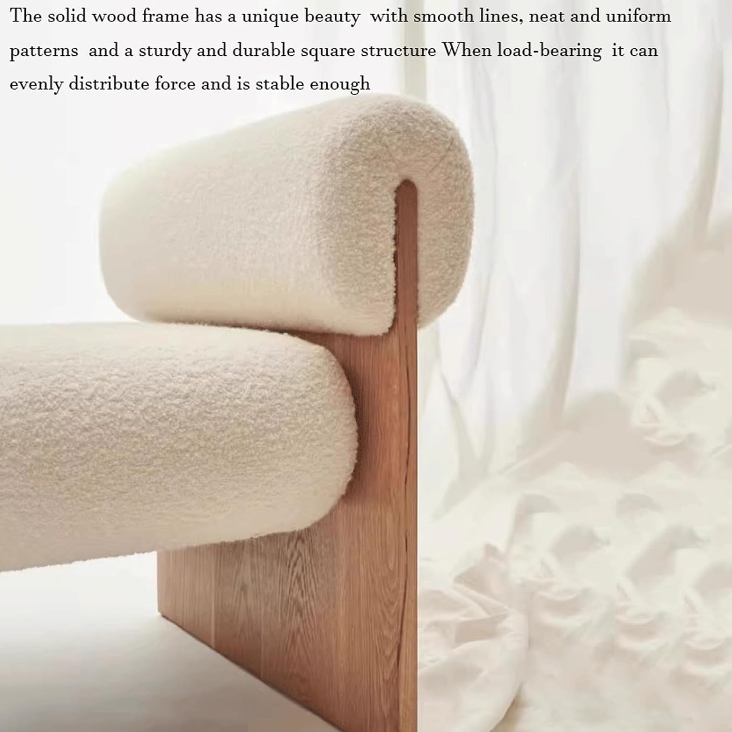 Audara-White Fleece Living Room Side Chair with Solid Wood Legs 27 Inch Individual Personalized Creative Comfy Armless Chair Installation Free Suitable for Living Room, Bedroom, Hotel