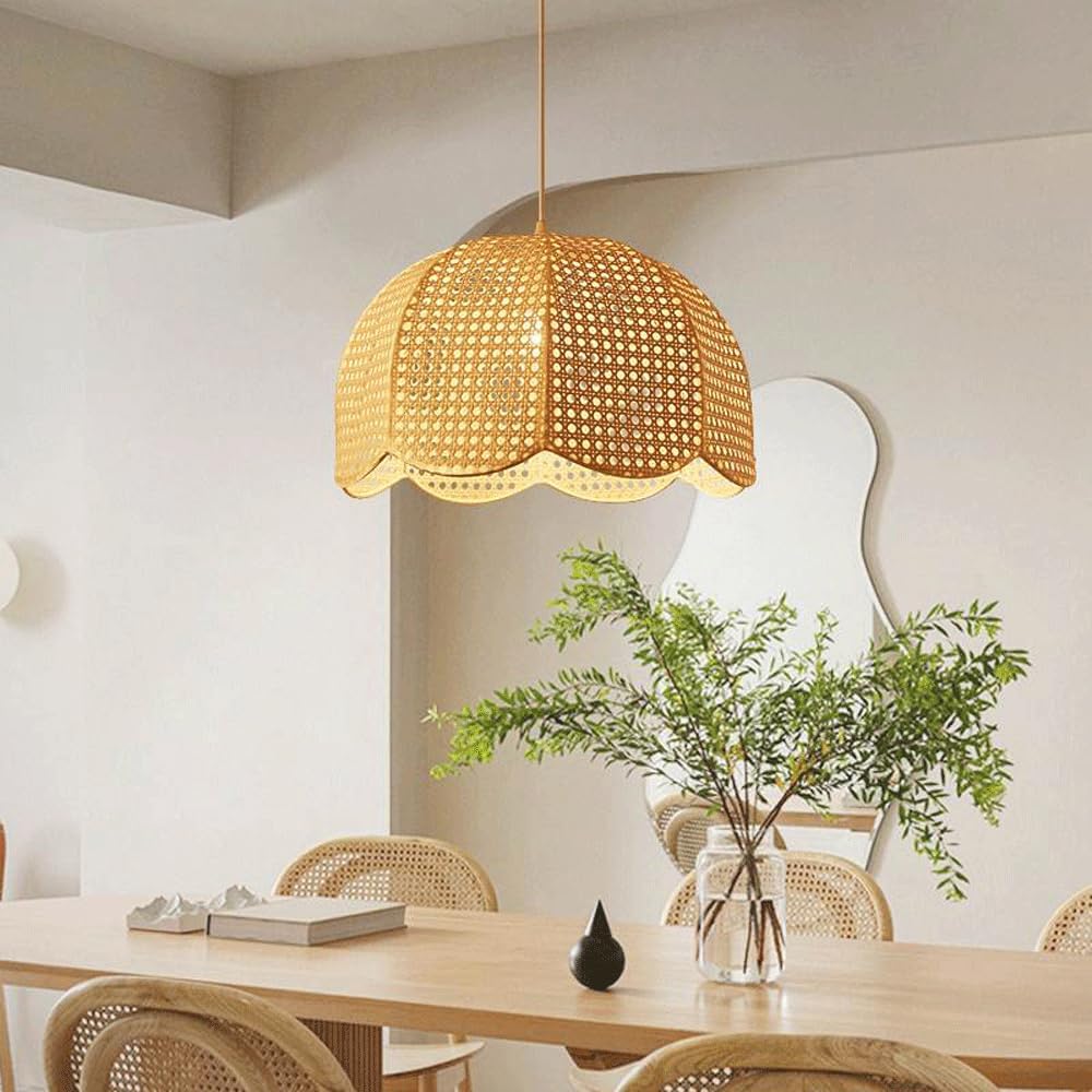 Audara-16in Woven Pendant Light Rattan Bohemian Wabi-Sabi Tropical Multi-Style Ceiling Light Fixture Suitable for Bedrooms, Hotels, Study Rooms, Dining Areas, Entryways, and More Retro Lamp