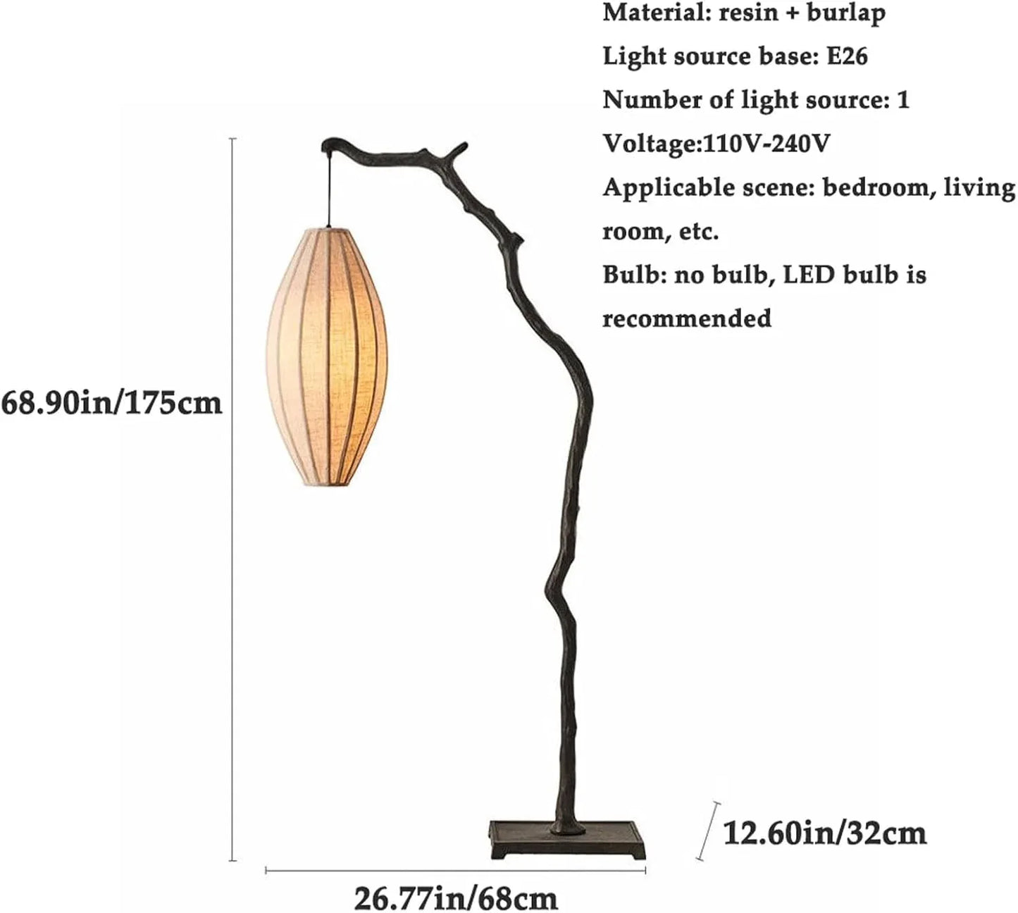 Audara-New Chinese Dendritic Tree Branch Shape Resin Fabric Floor Lamp Zen E26 3 Color Dimmer H68.9in Living Room Standing Lamp Bedroom Study Room Torchiere Villa Lighting Fixture