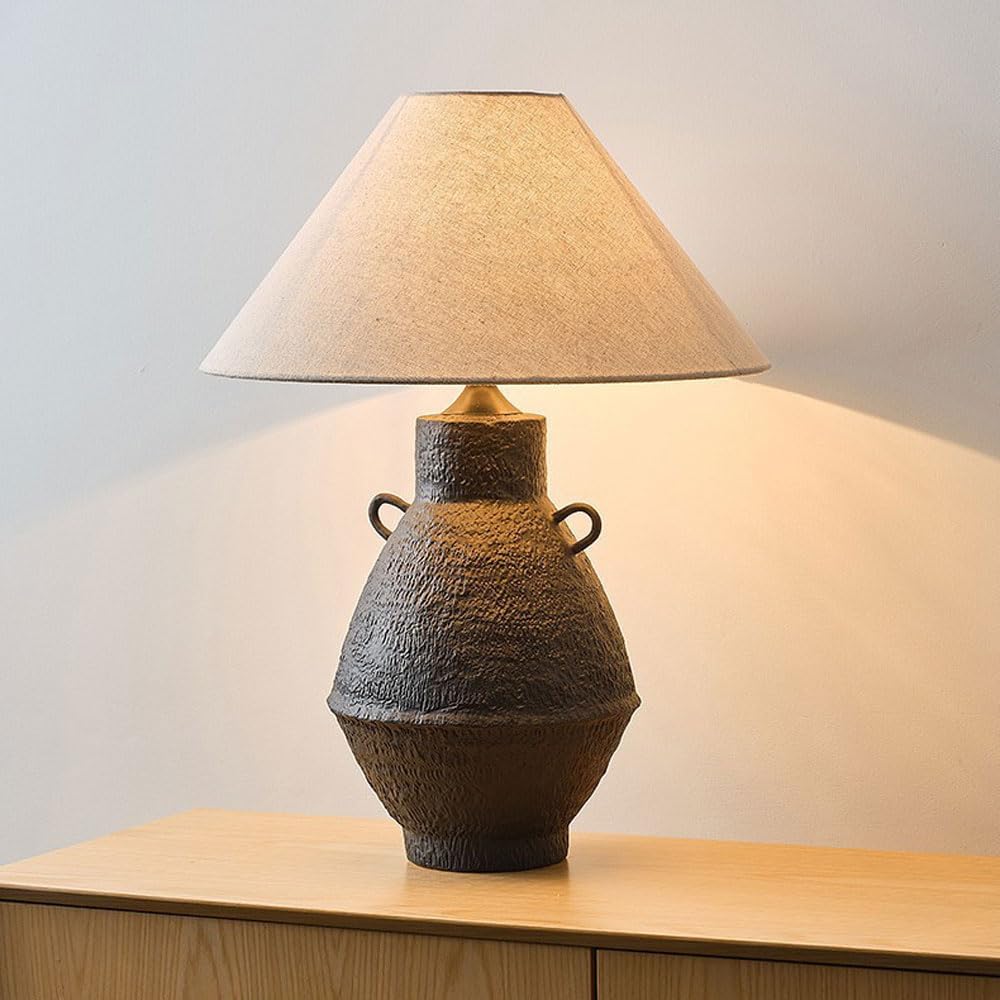 Audara-Vintage Wabi-Sabi Style Folk House Farmhouse Desk Light Japanese Fabric Ceramic Desk Lamp Club Dining Room Coffee Shop Lighting Fixture Sample Room Backdrop Bedroom Study Room Table Lamp
