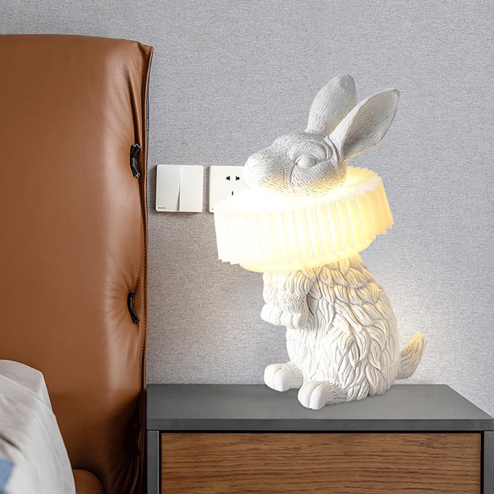 Audara-Postmodern Creative Children's Room Bedroom Desk Light Simple White Rabbit Shape Resin Desk Lamp Living Room Study Room Background Wall Table Lamp Showroom Showcase Club Lighting Fixture