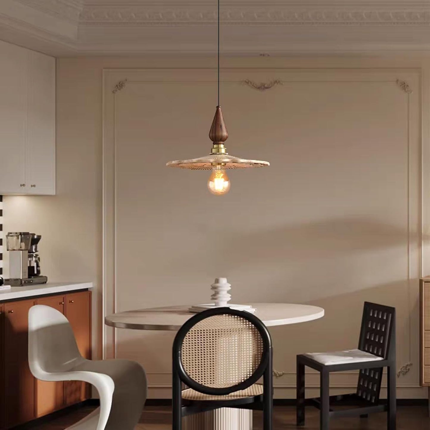 Audara-Wood Color Lotus Leaf Resin Pendant Light Gold Aluminum Body Bedroom Bedside Hanging Lamp 10.23in E27 Base Single Head Living Room Dining Chandeliers Cafe Lighting Fixtures