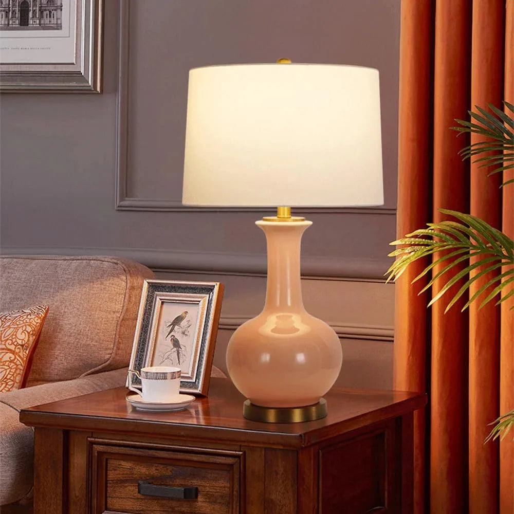 Audara-Elegant Warm Cloth Pink Ceramic Desk Light New Chinese Elegant Hotel Guest Room B&B Desk Lamp Farmhouse Coffee Shop Living Room Study Room Table Lamp Restaurant Club Lighting Fixture