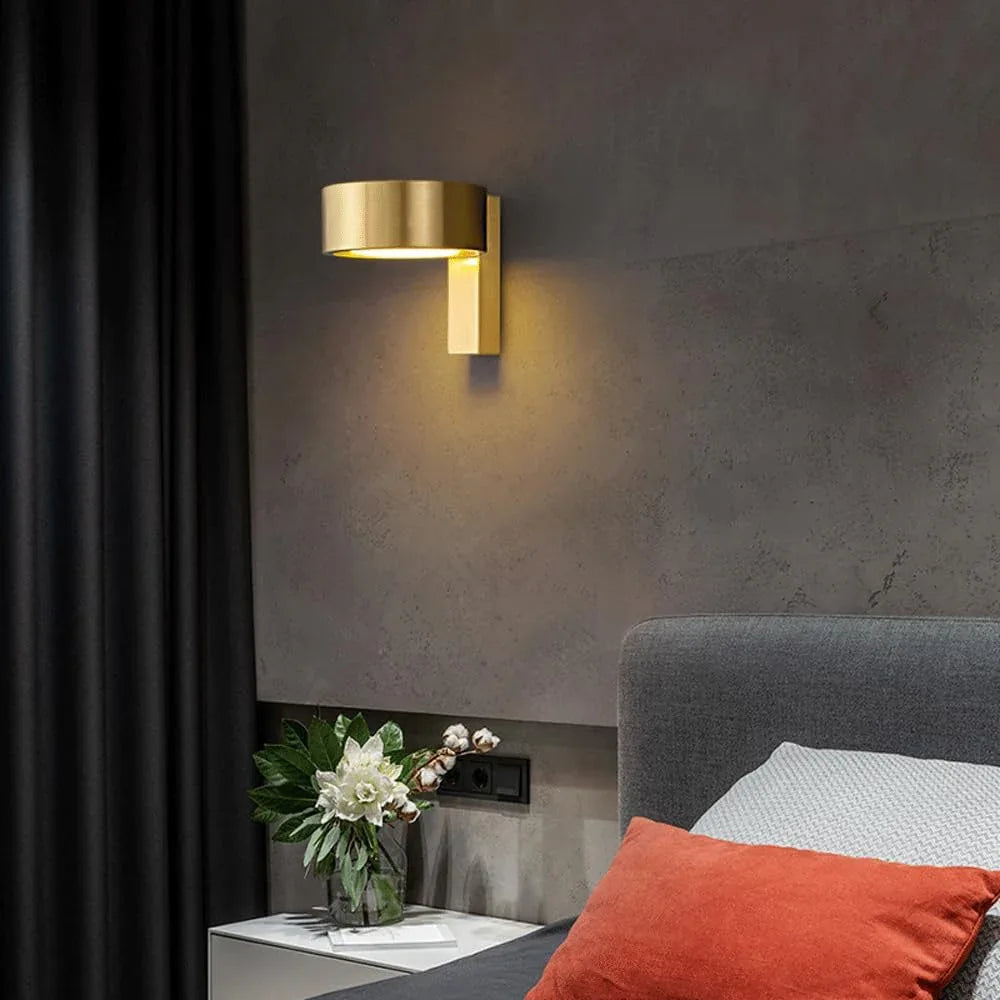 Audara-Postmodern Full Copper LED Wall Lamp Scandinavian Creative Background Wall Lights Simple Bedroom Bedside Sconces Hotel Corridor Corner Mounted Lighting Fixture