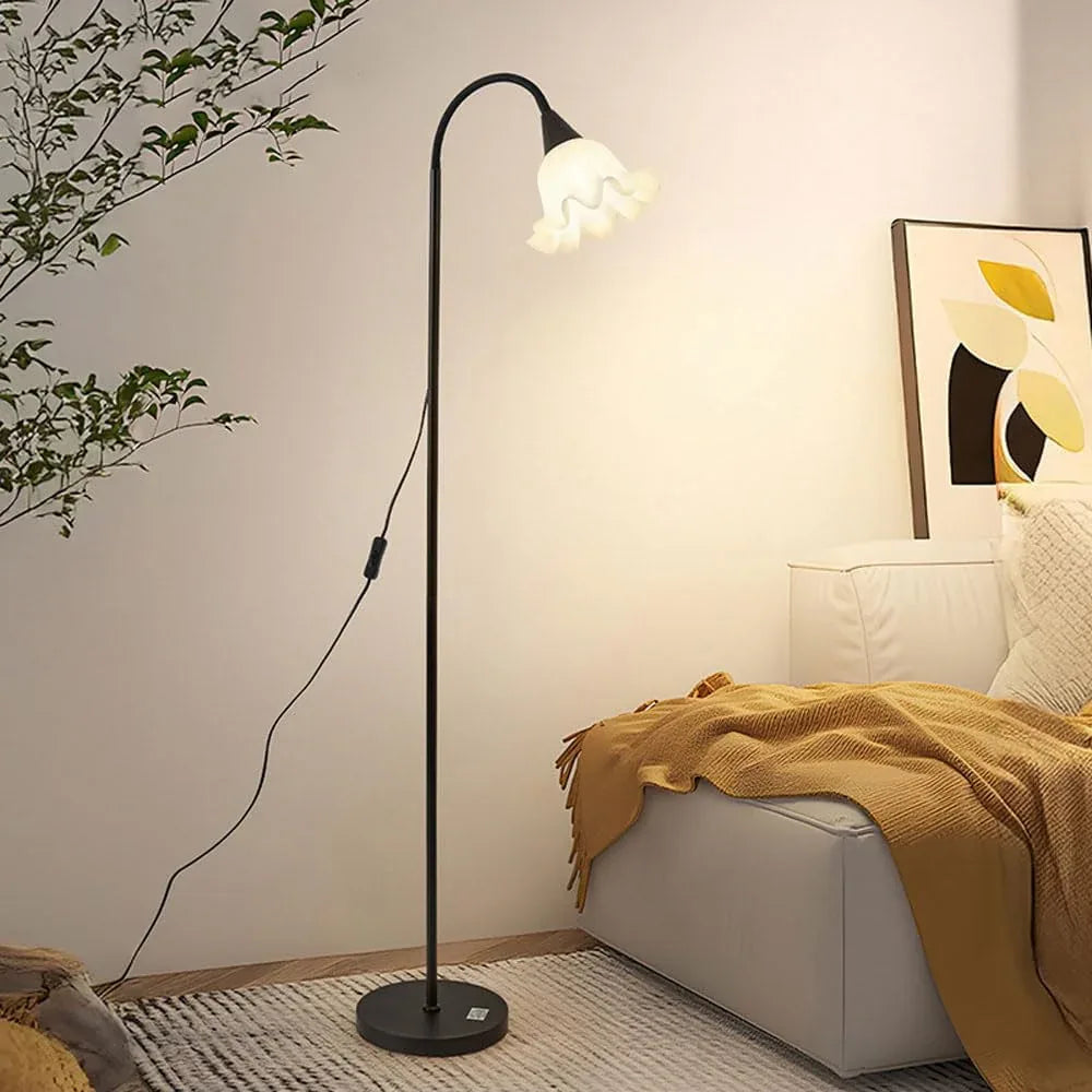 Audara-French Romantic Floral Shaped Bedroom Study Floor Lamp Warm E26 Single Light Source Tri-Colour Dimmable Standing Lamp H57’ Living Room Office Torchiere Farmhouse Rustic B&B Lighting Fixture