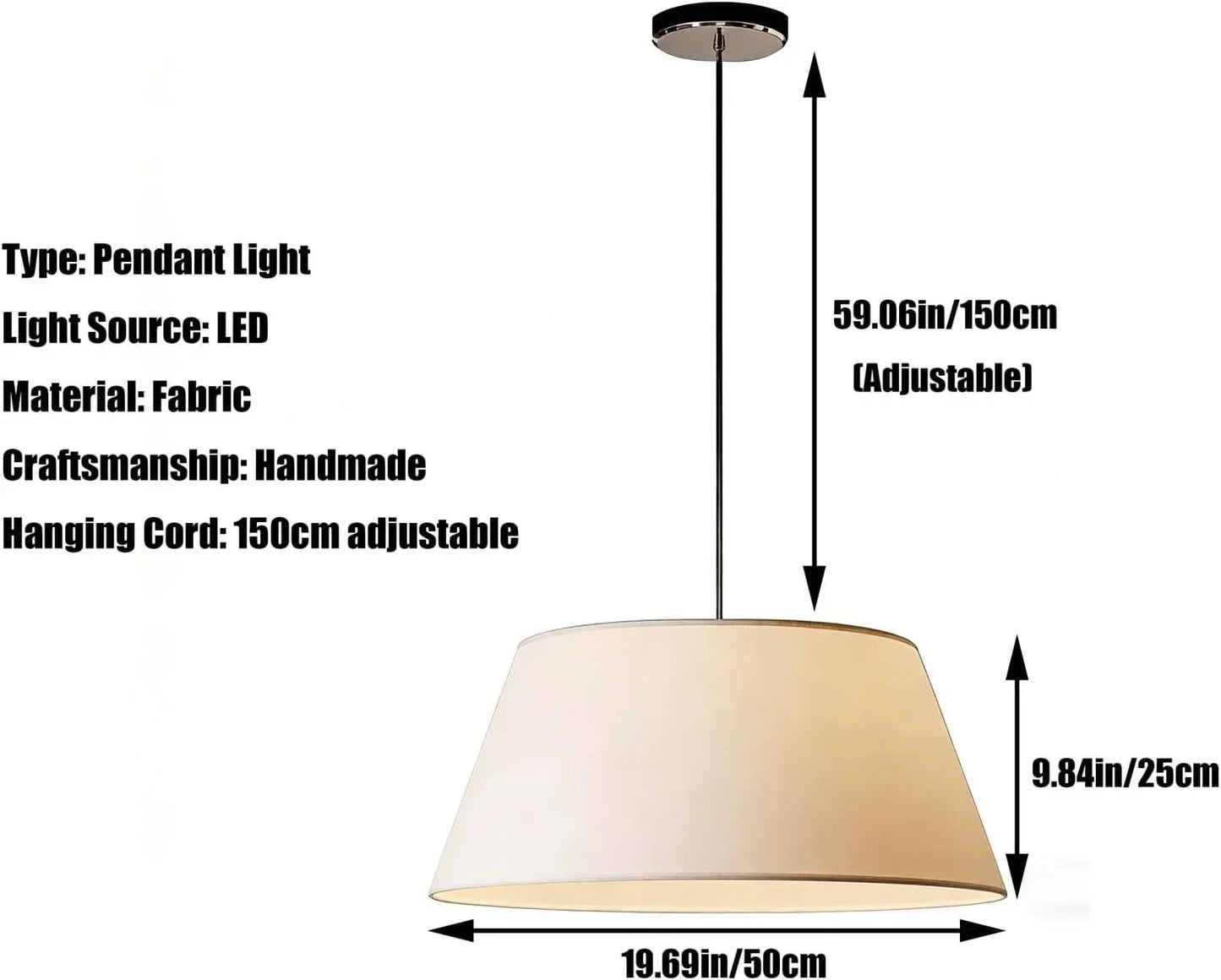 Audara 20in White Fabric Drum Pendant Light, Three-Color dimmable LED Fabric Chandelier, Suitable for bedrooms, Living Rooms, Dining Rooms, and Kitchen Islands Drum Light Fixture