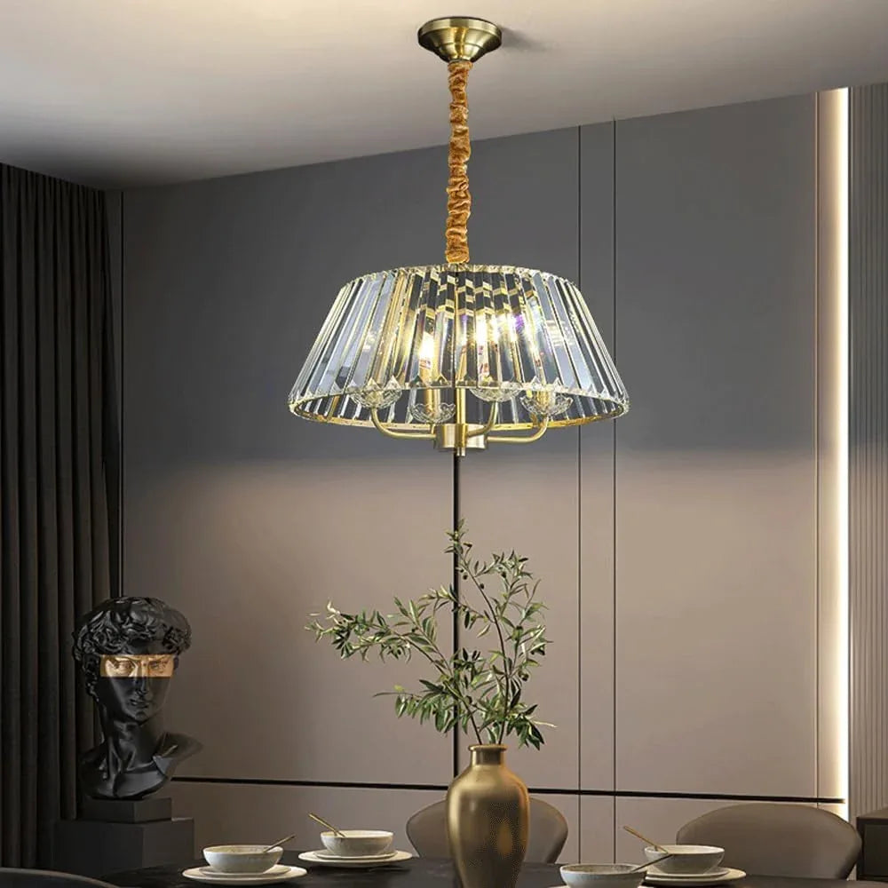 Audara-19-inch Crystal Chandeliers with 4 Light Heads European Modern-Style Chandeliers for Living Rooms Suitable for Bedrooms, Studies, Hotels, Kitchens, Island Ceiling Lights Brass Chandelier