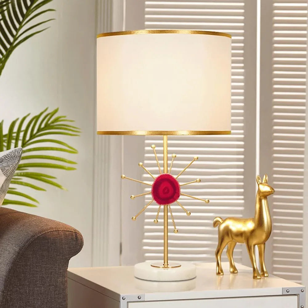 Audara-American Light Luxury Sample Room Bedroom Bedside Desk Light Simple Hotel Cafe B&B Desk Lamp Creative Onyx Marble Brass Table Lamp Villa Club Decoration Lighting Fixture