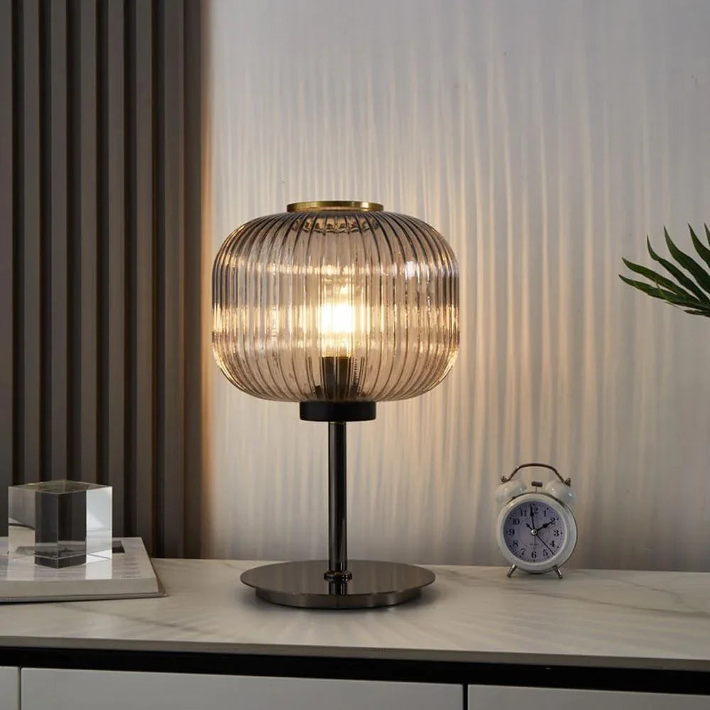 Audara-Postmodern Creative Bed Bedroom Study Desk Light Coffee Shop Hotel Front Desk Decoration Desk Lamp Art Classic Striped Glass Table Lamp Office Apartment Restaurant Coffee Shop Lighting Fixture
