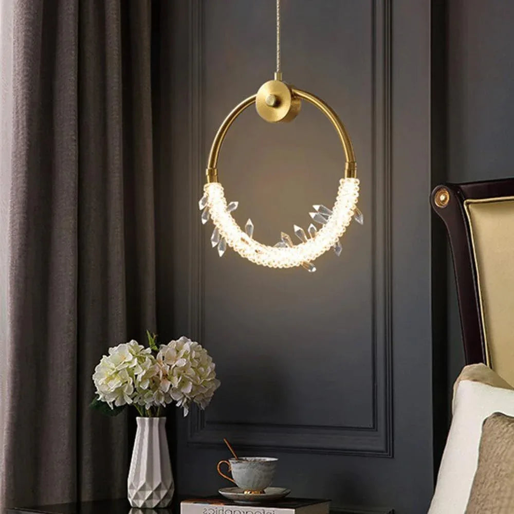 Audara-Modern 12-inch Crystal Pendant Lights, European Minimalist Style, Suitable for Installation in Various Spaces Such As Bedrooms, Hotels, Restaurant Entryways, Cafes, and Kitchen Islands.