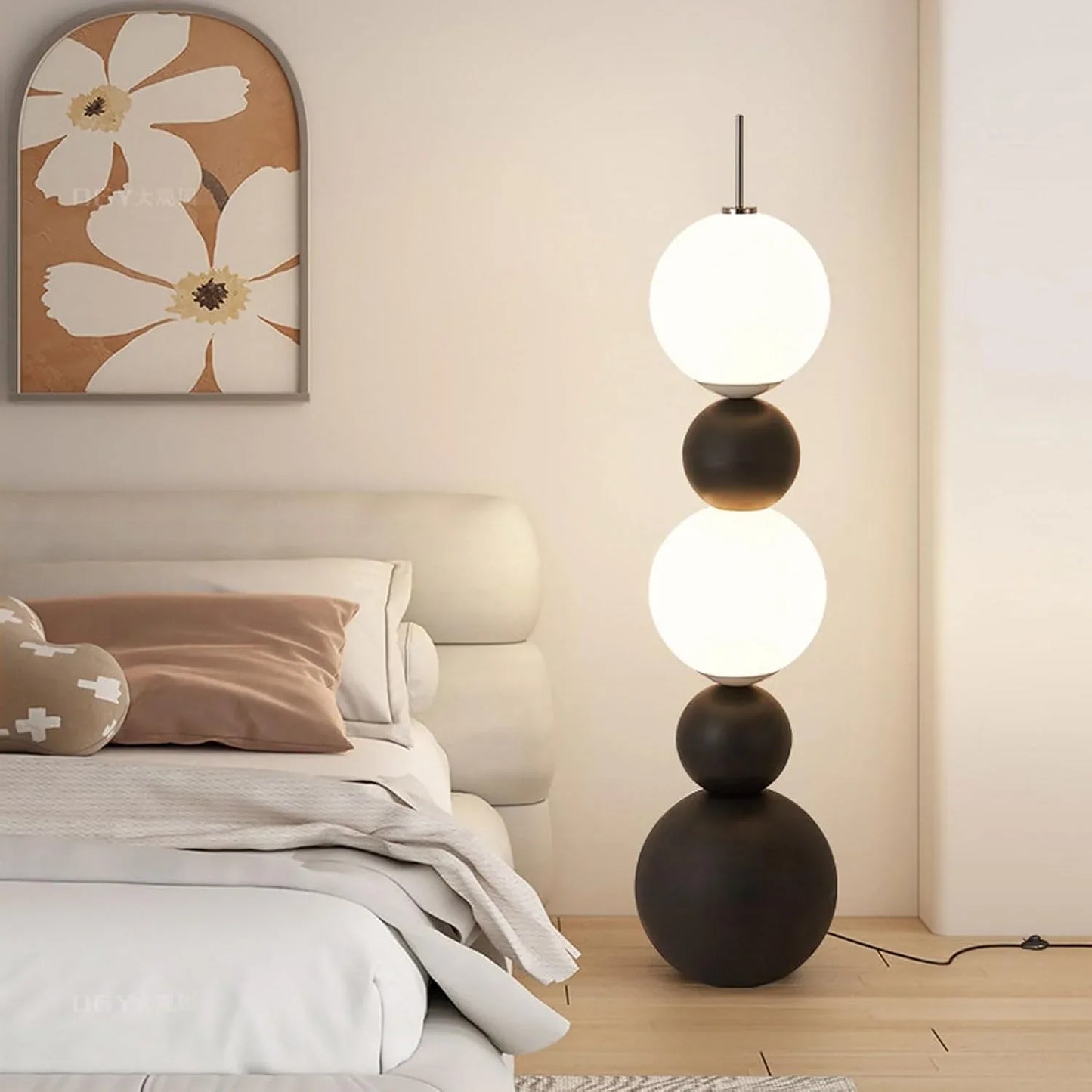 Audara-Creative Spherical LED Floor Lamp Black White Metal Standing Lamp H57.09in Corridor Living Room Bedroom Torchiere Showroom Dining Room Backdrop Decoration Lighting Fixture